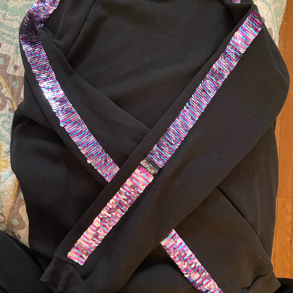 H&M black girls sweatshirt with sequins on the arms